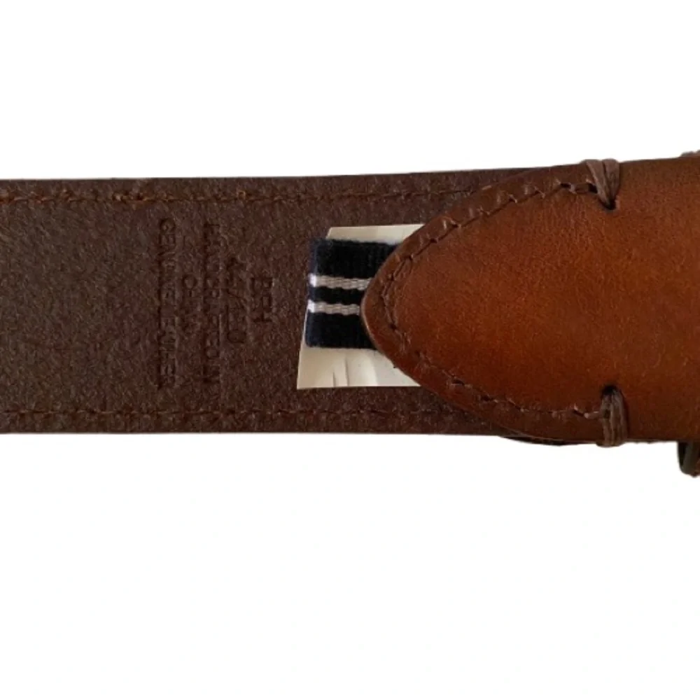 Nautica Men's Brown Leather Belt Size 44 Silver Buckle Classic Business Casual